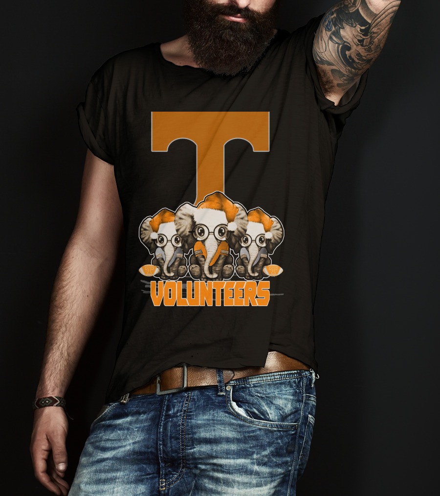 Three Elephants With Santa Hats Tennessee Volunteers T-Shirt