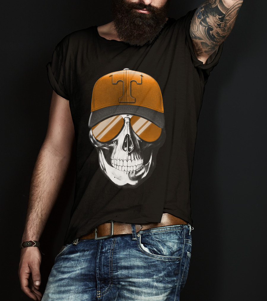 Tennessee Volunteers Skull With Orange Hat And Sunglasses T-Shirt