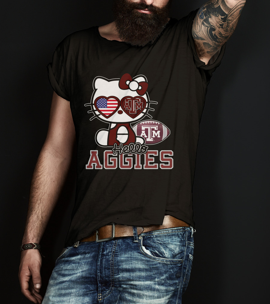 Hello Kitty Texas A&M Aggies Football American Flag T-Shirt