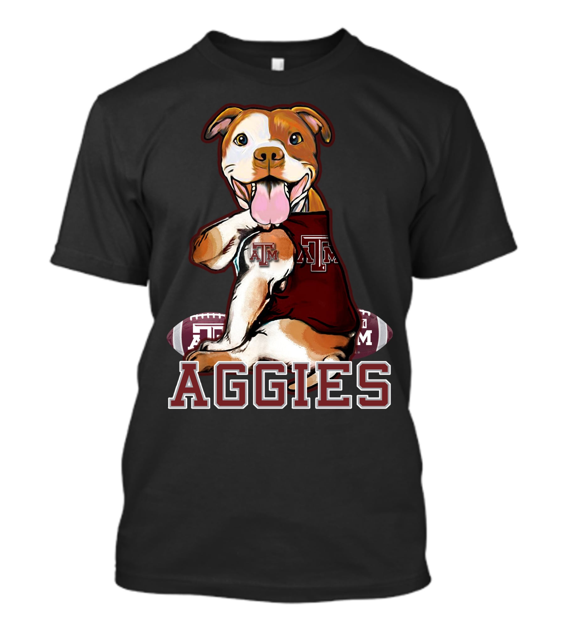 Pitbull Wearing Texas A&M Aggies Logo With Football T-Shirt