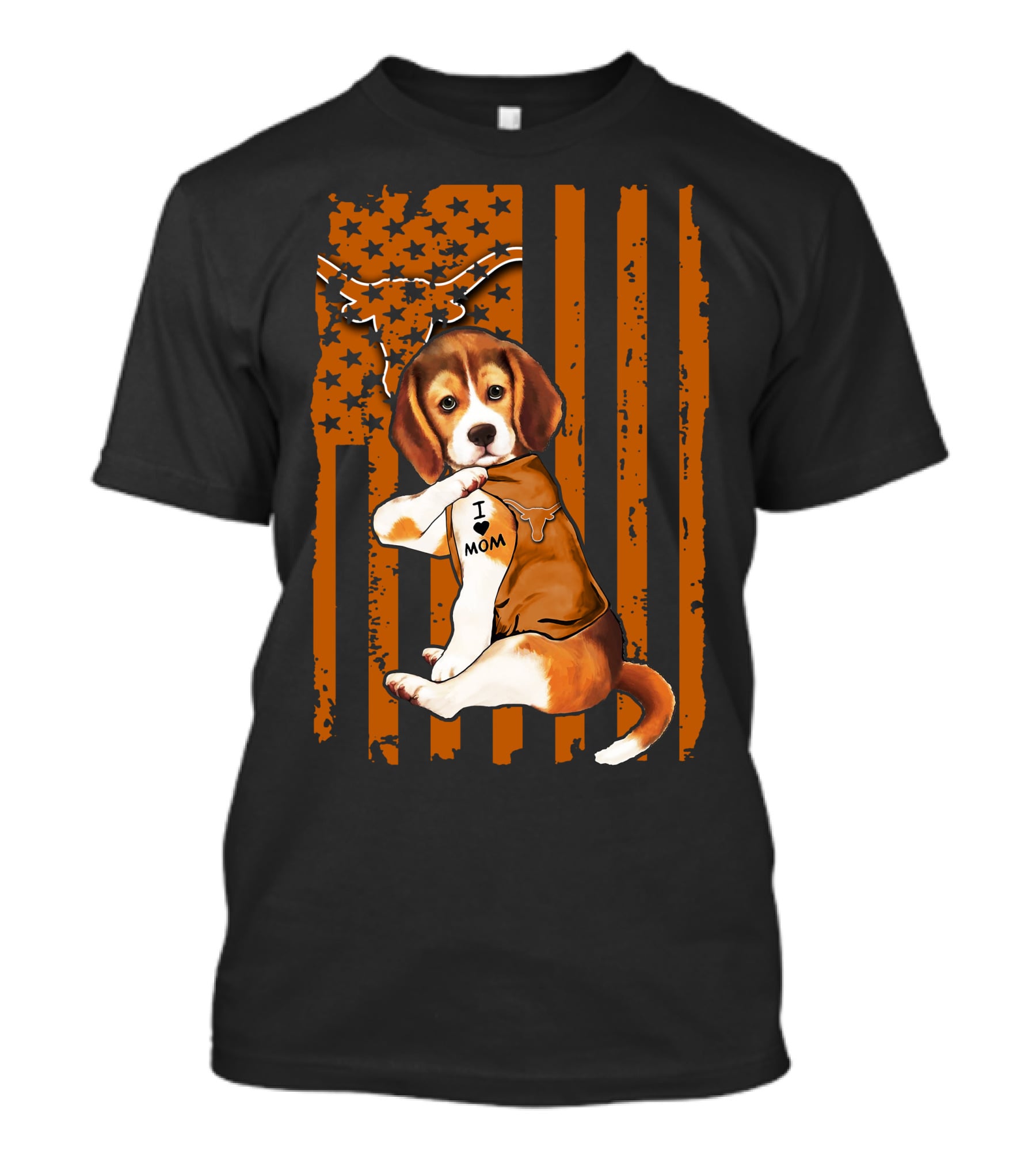 Beagle I Love Mom Texas Longhorns American Flag T-Shirt