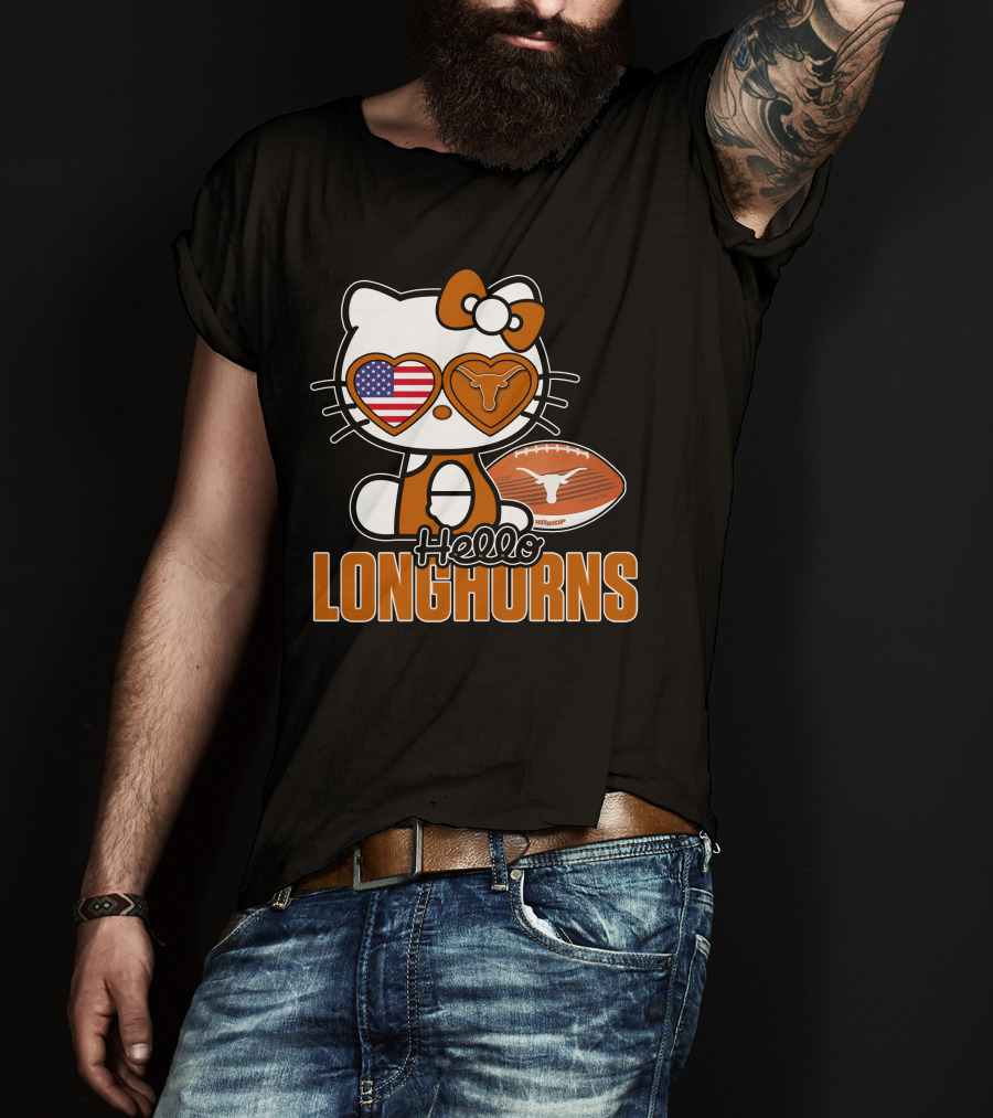 Hello Kitty Texas Longhorns Football American Flag T-Shirt