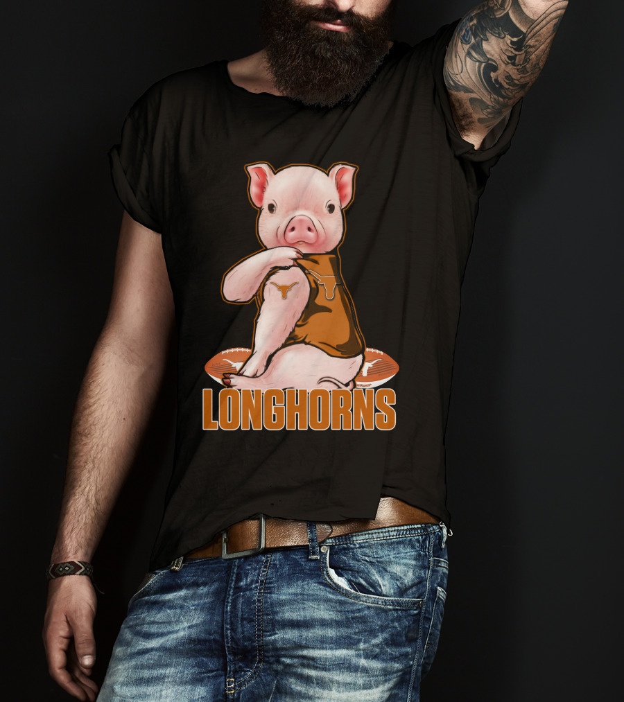 Pig In Texas Longhorns Jersey With Footballs T-Shirt
