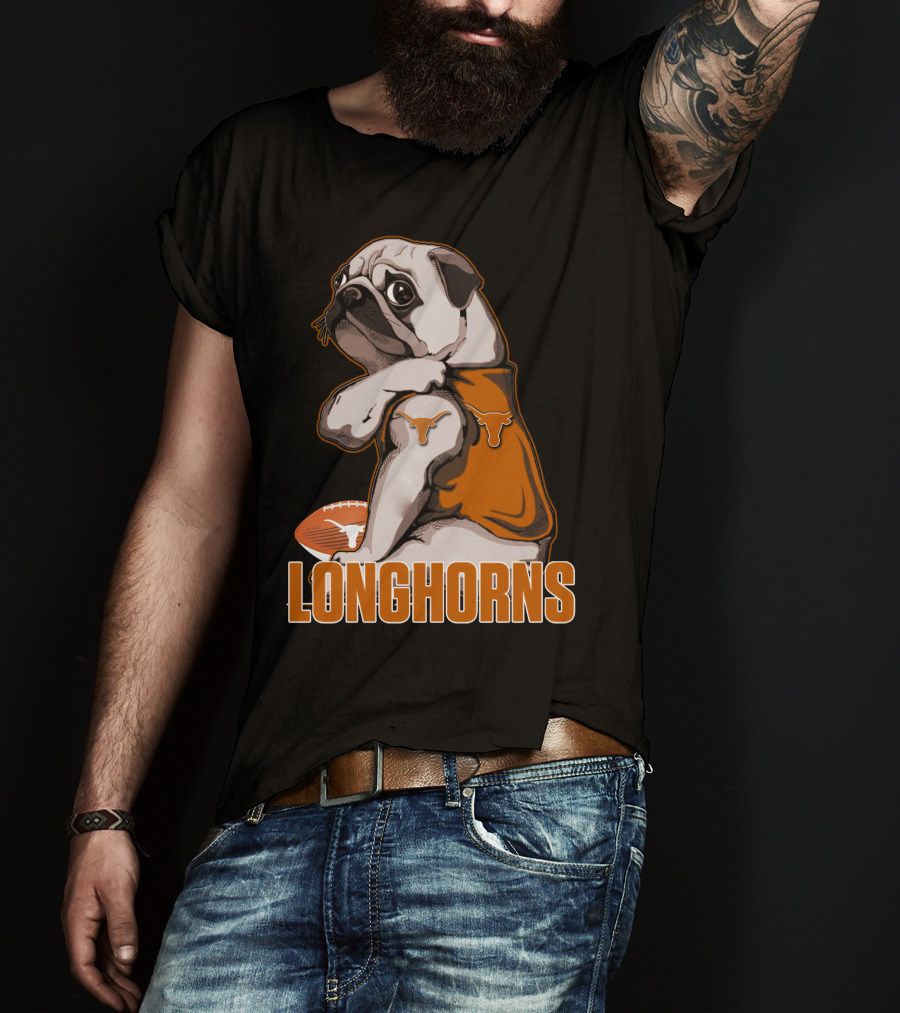 Pug Longhorns Football T-Shirt