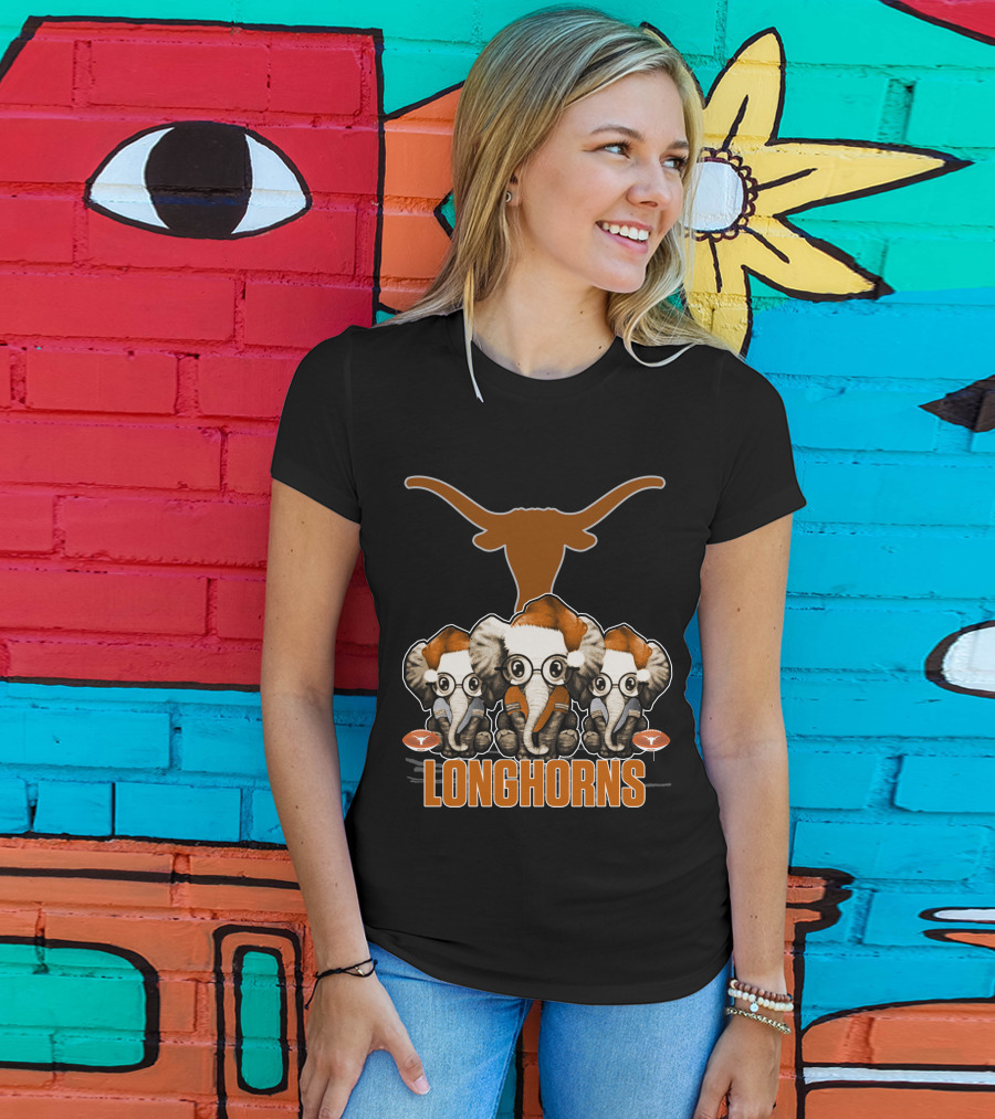 Elephants Xmas Santa Hats Longhorns Texas T-Shirt