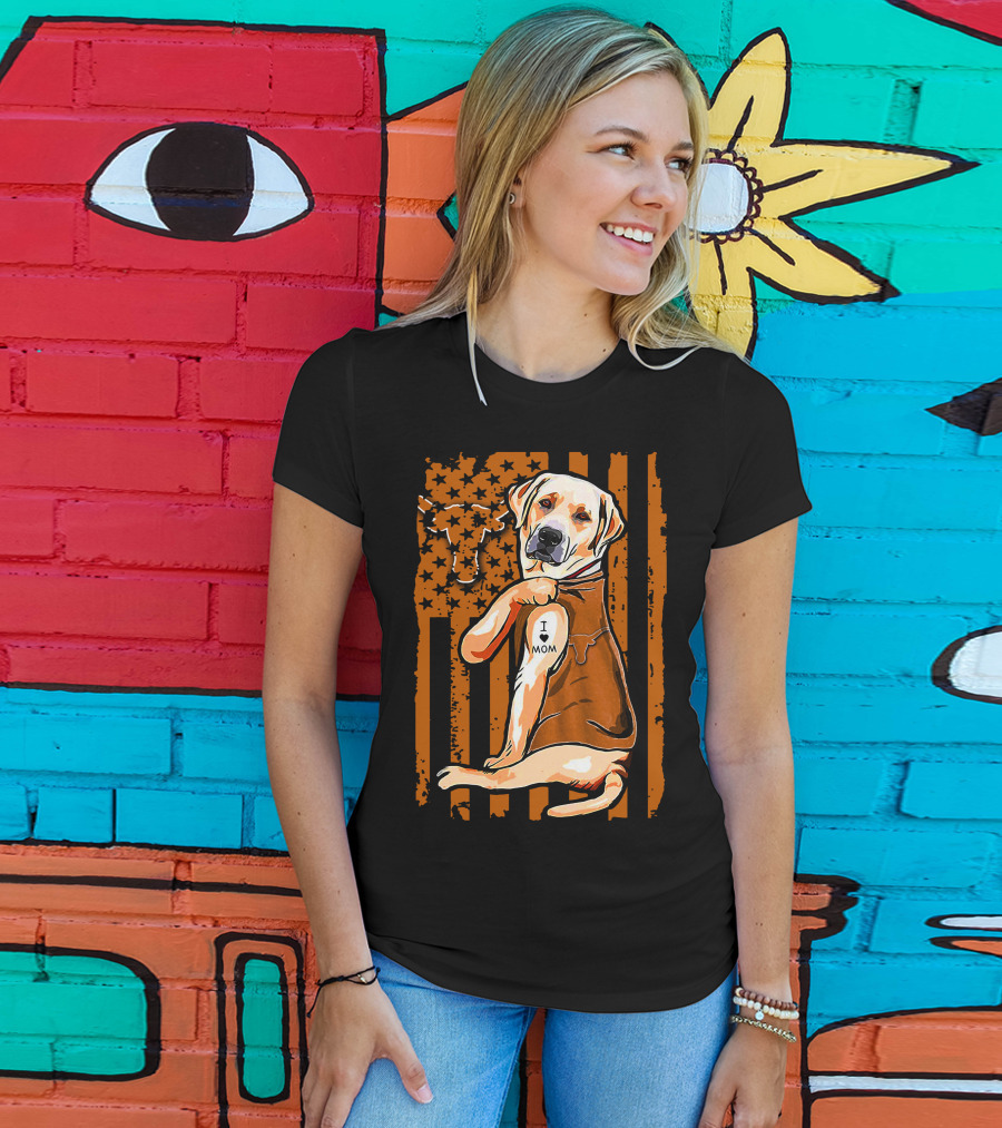 Labrador Retriever I Love Mom Texas Longhorns Flag T-Shirt