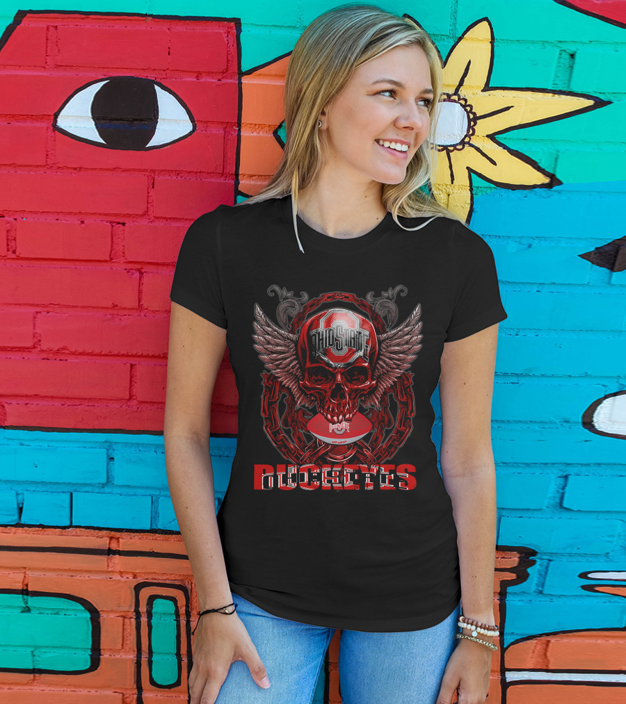 Ohio State Buckeyes Skullfb Winged Skull Football T-Shirt