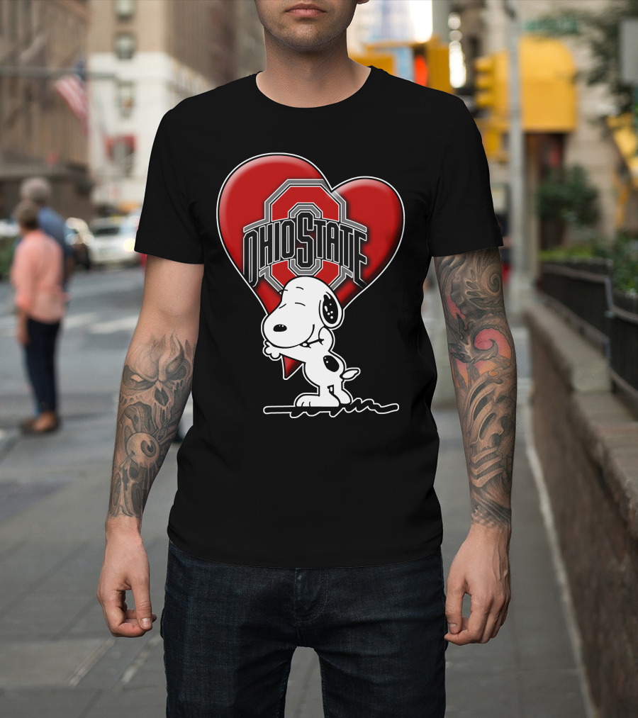 Snoopy Hugging Ohio State Buckeyes Heart T-Shirt