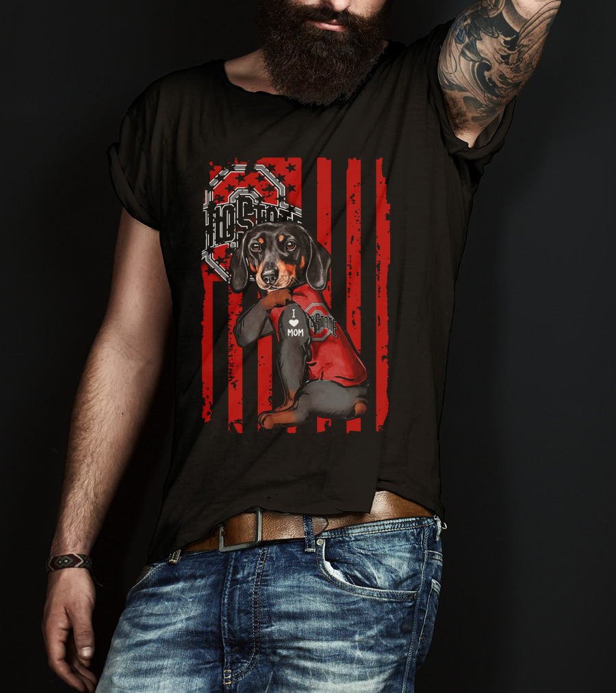 Dachshund Ohio State Buckeyes I Love Mom T-Shirt