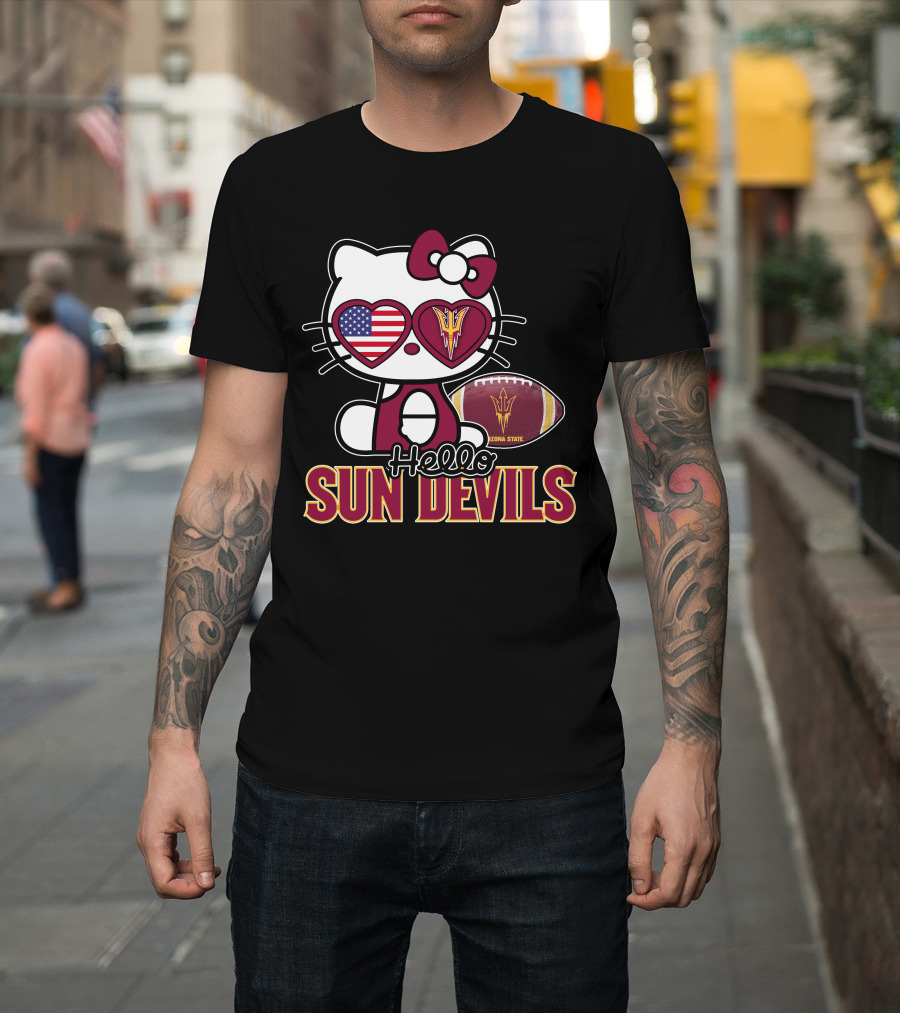 Hello Kitty Arizona State Sun Devils Football USA Heart Glasses T-Shirt
