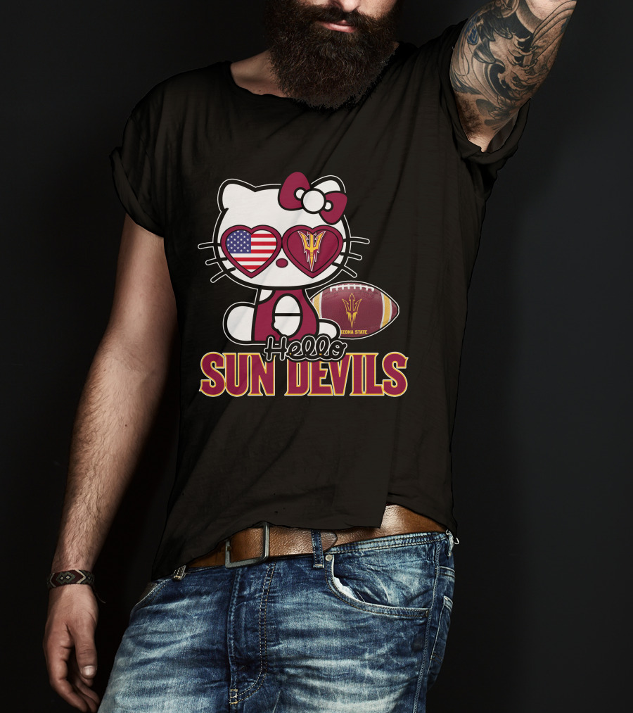 Hello Kitty Arizona State Sun Devils Football USA Heart Glasses T-Shirt