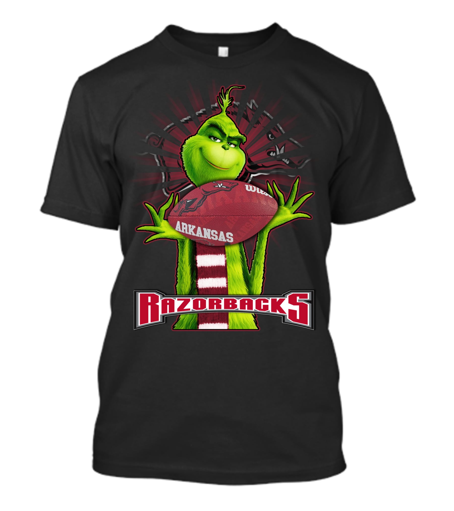 Grinch Holding Arkansas Razorbacks Football T-Shirt