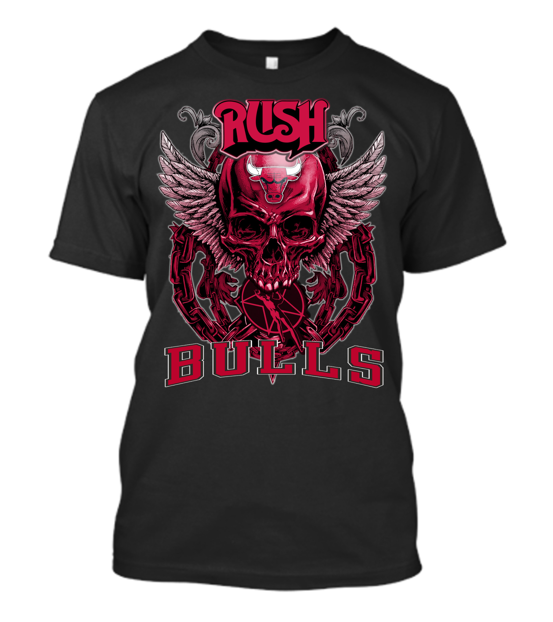 Rush Chicago Bulls Skull With Horns And Wings T-Shirt