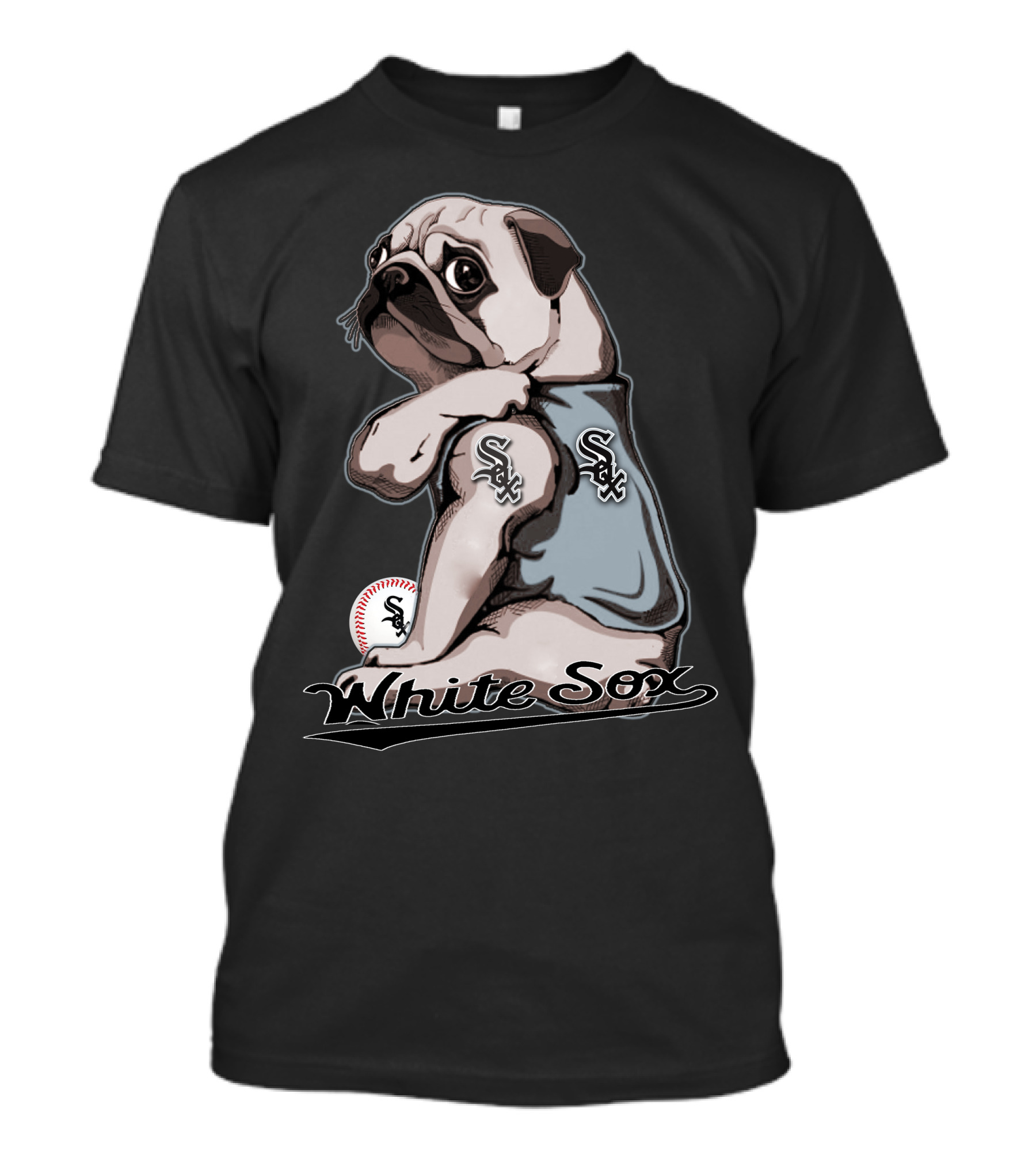Pug White Sox Baseball Team Fan T-Shirt