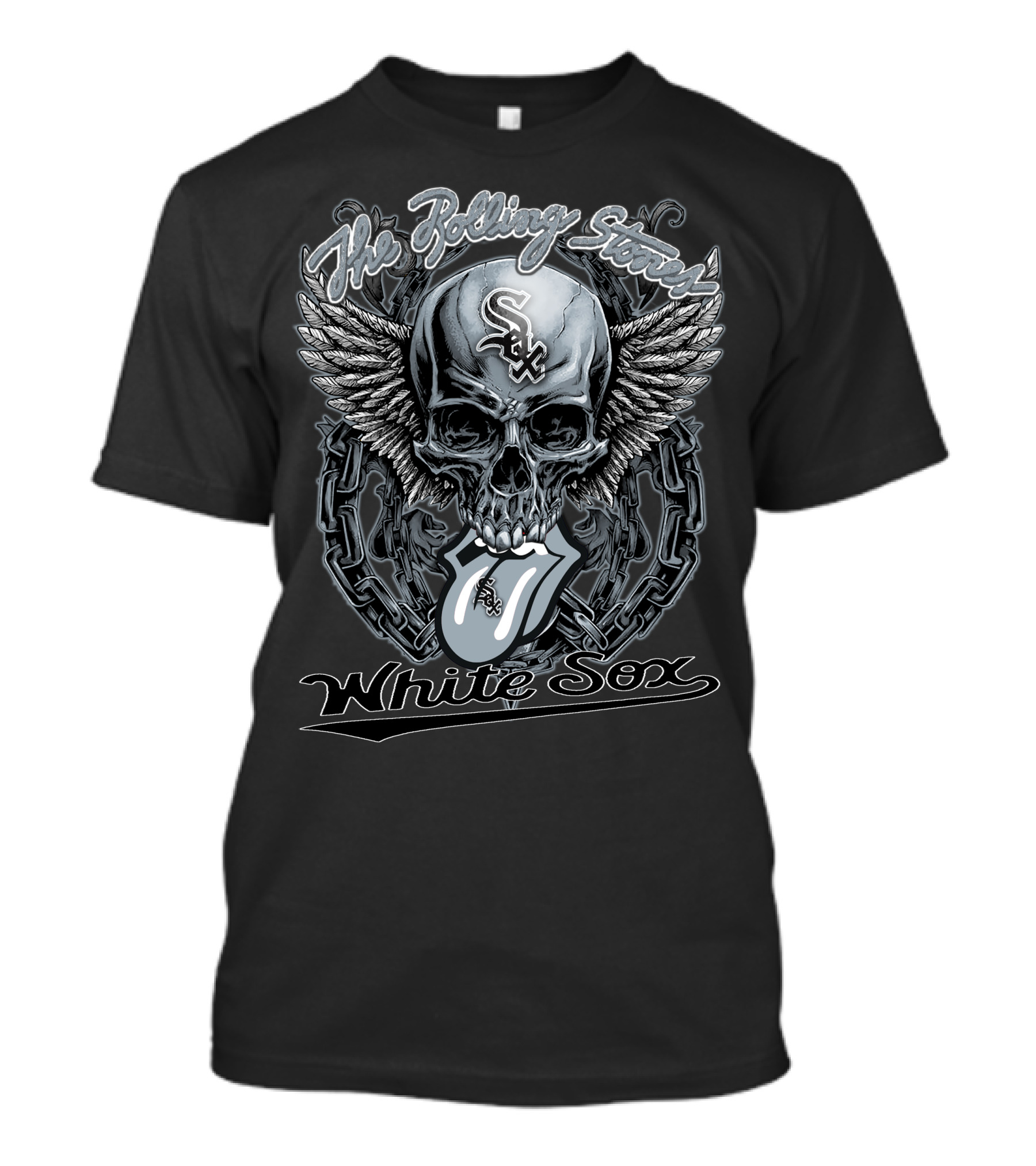 The Rolling Stones White Sox Skull With Wings And Tongue T-Shirt