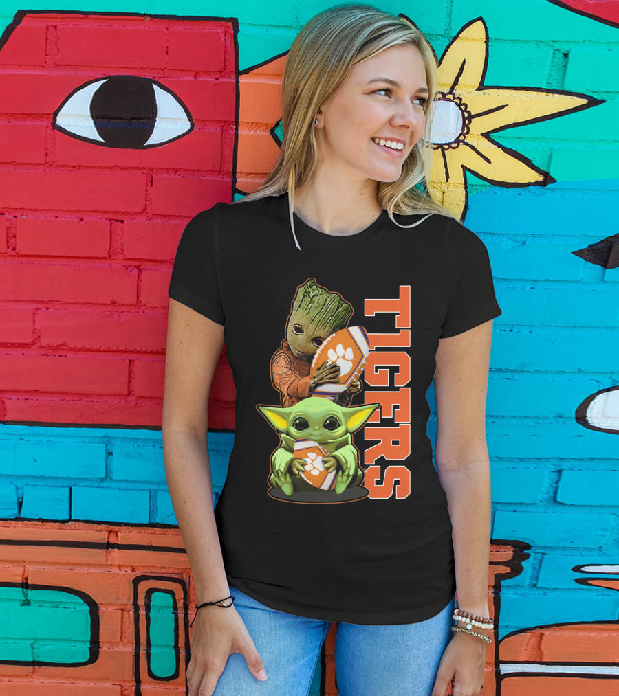 Grzd Clemson Tigers Groot Baby Yoda Football T-Shirt