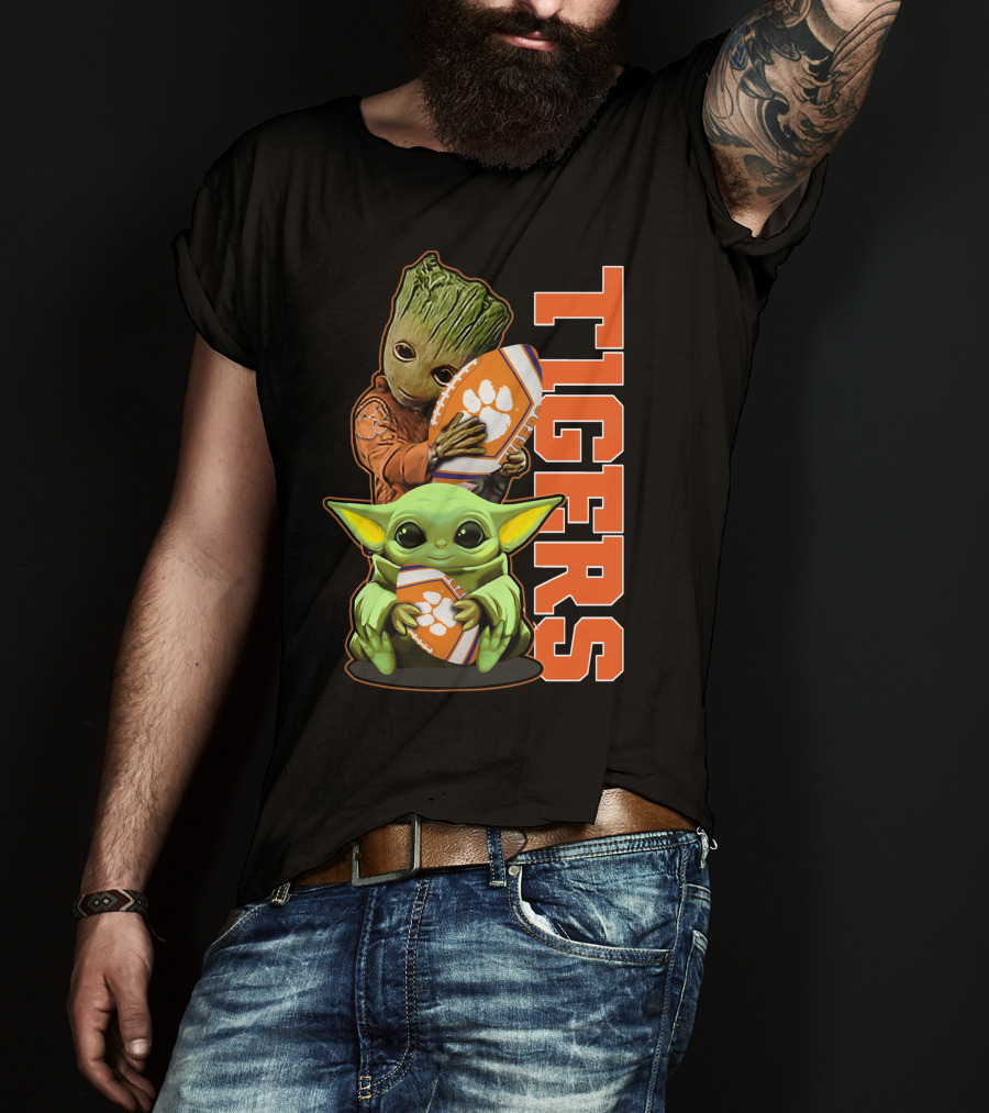 Grzd Clemson Tigers Groot Baby Yoda Football T-Shirt