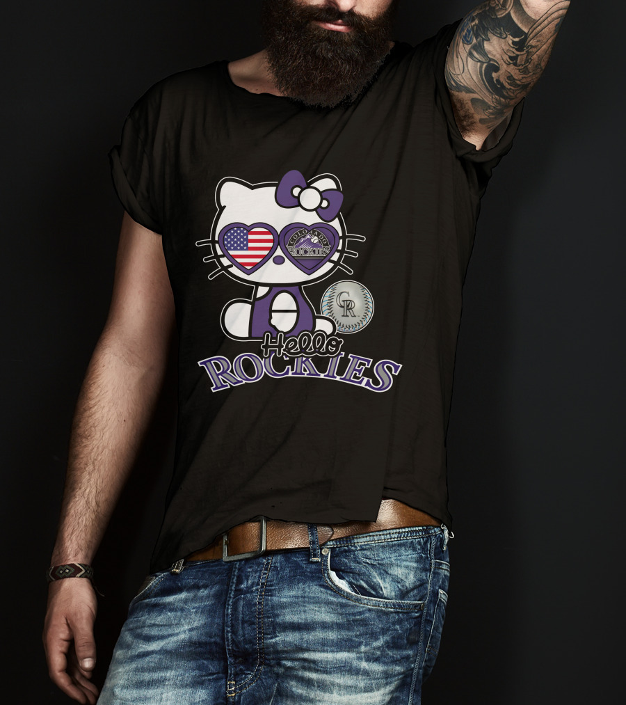 Hello Kitty Colorado Rockies American Heart CR Baseball T-Shirt