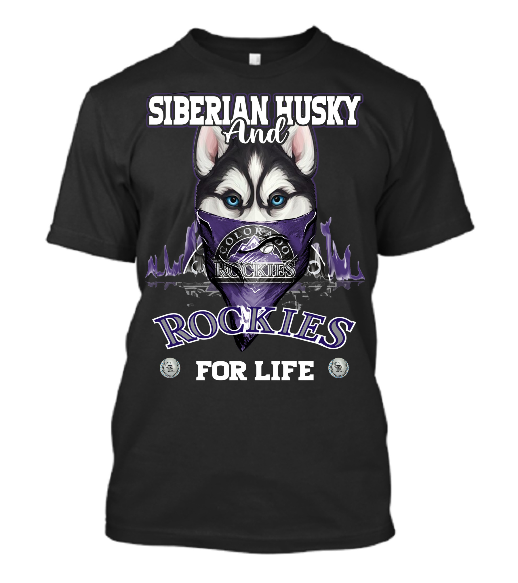 Siberian Husky And Colorado Rockies For Life T-Shirt