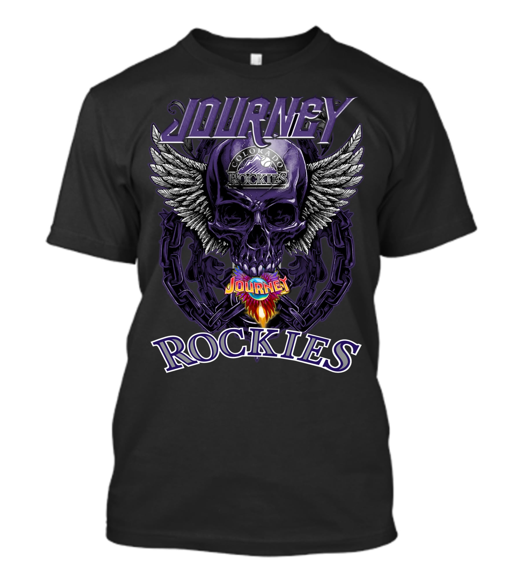 Journey Colorado Rockies Skull With Wings And Chains T-Shirt