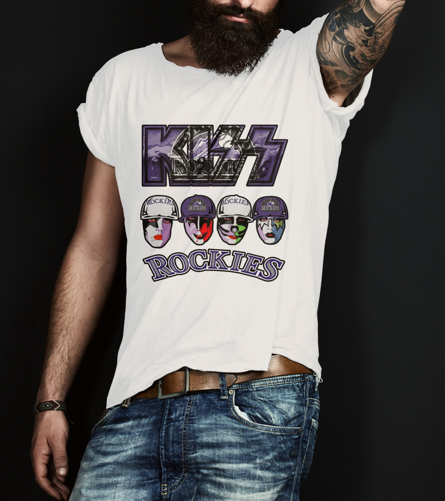 Kiss Colorado Rockies Faces In Makeup With Hats T-Shirt