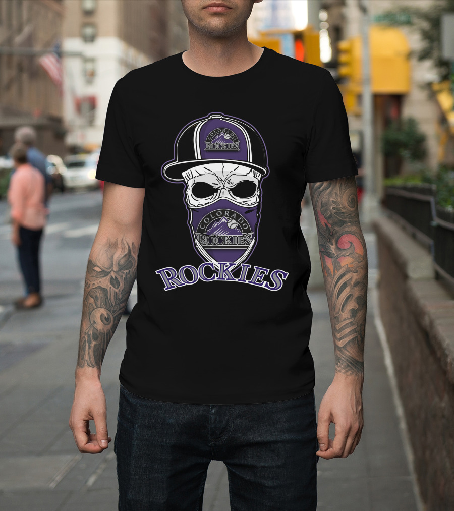 Colorado Rockies Skull With Hat And Bandana T-Shirt