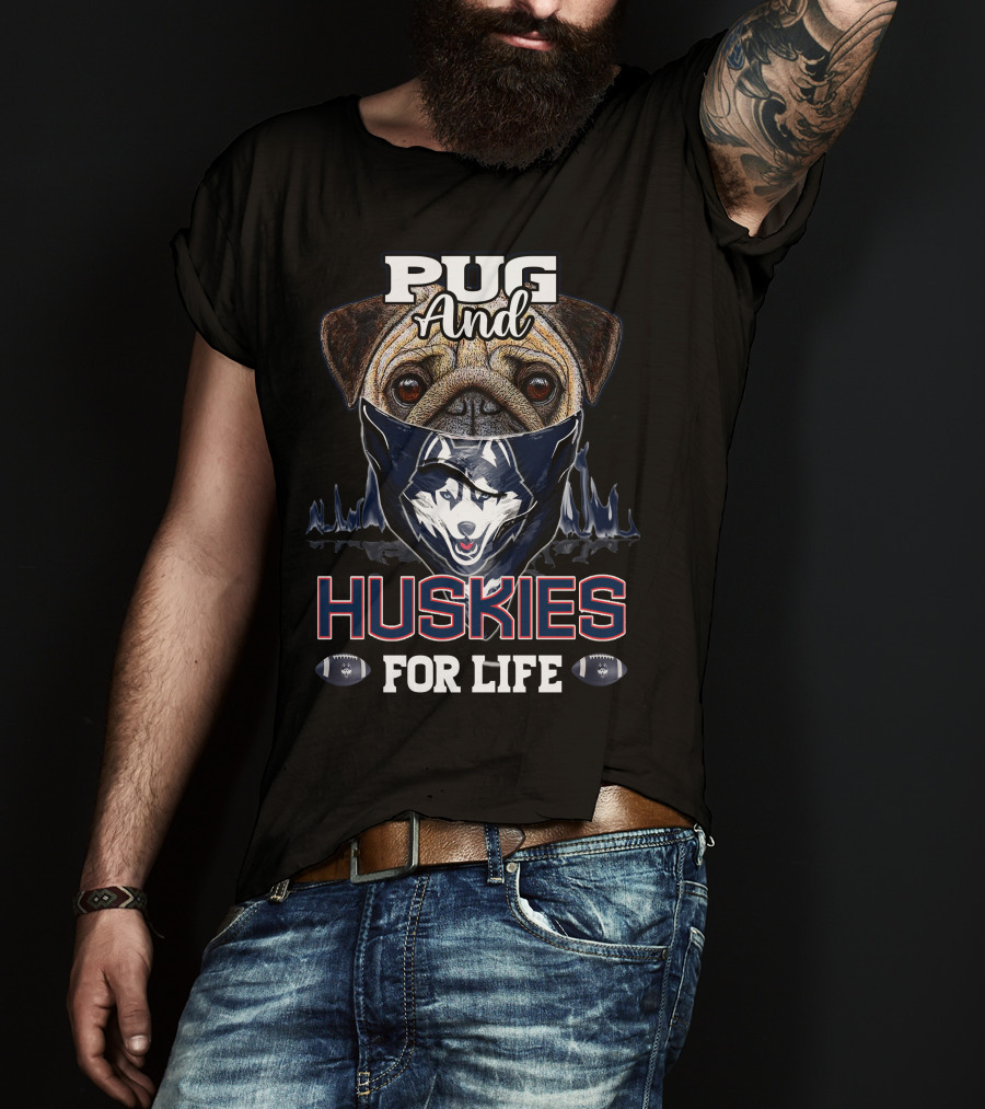 Pug And Huskies For Life Football Fan T-Shirt