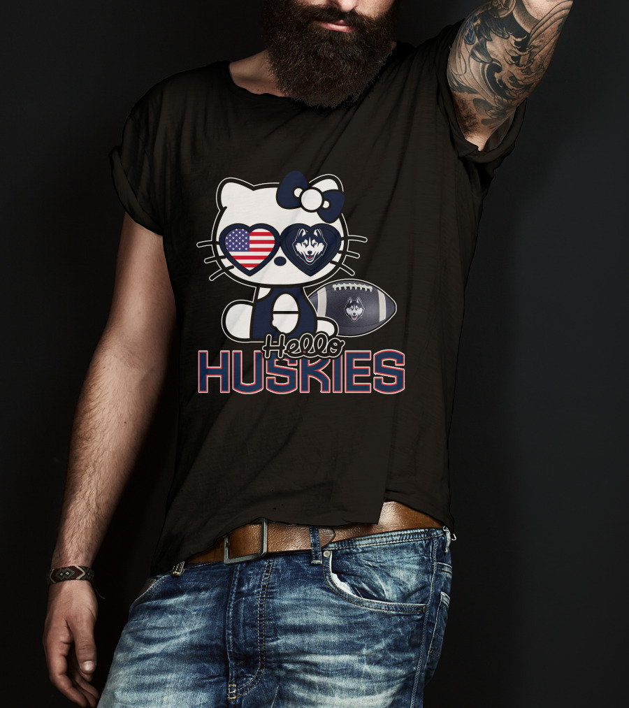 Hello Kitty Huskies Football American Flag T-Shirt