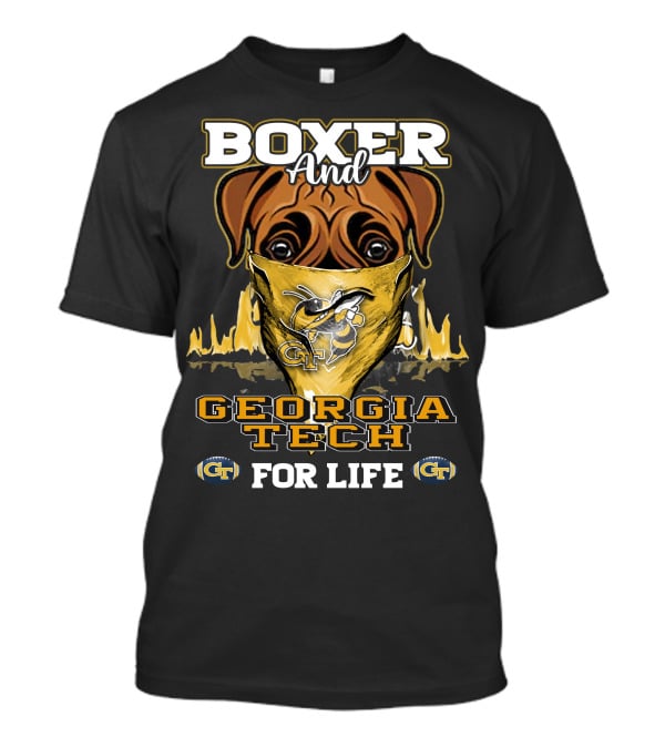 Boxer And Georgia Tech Yellow Jackets For Life T-Shirt