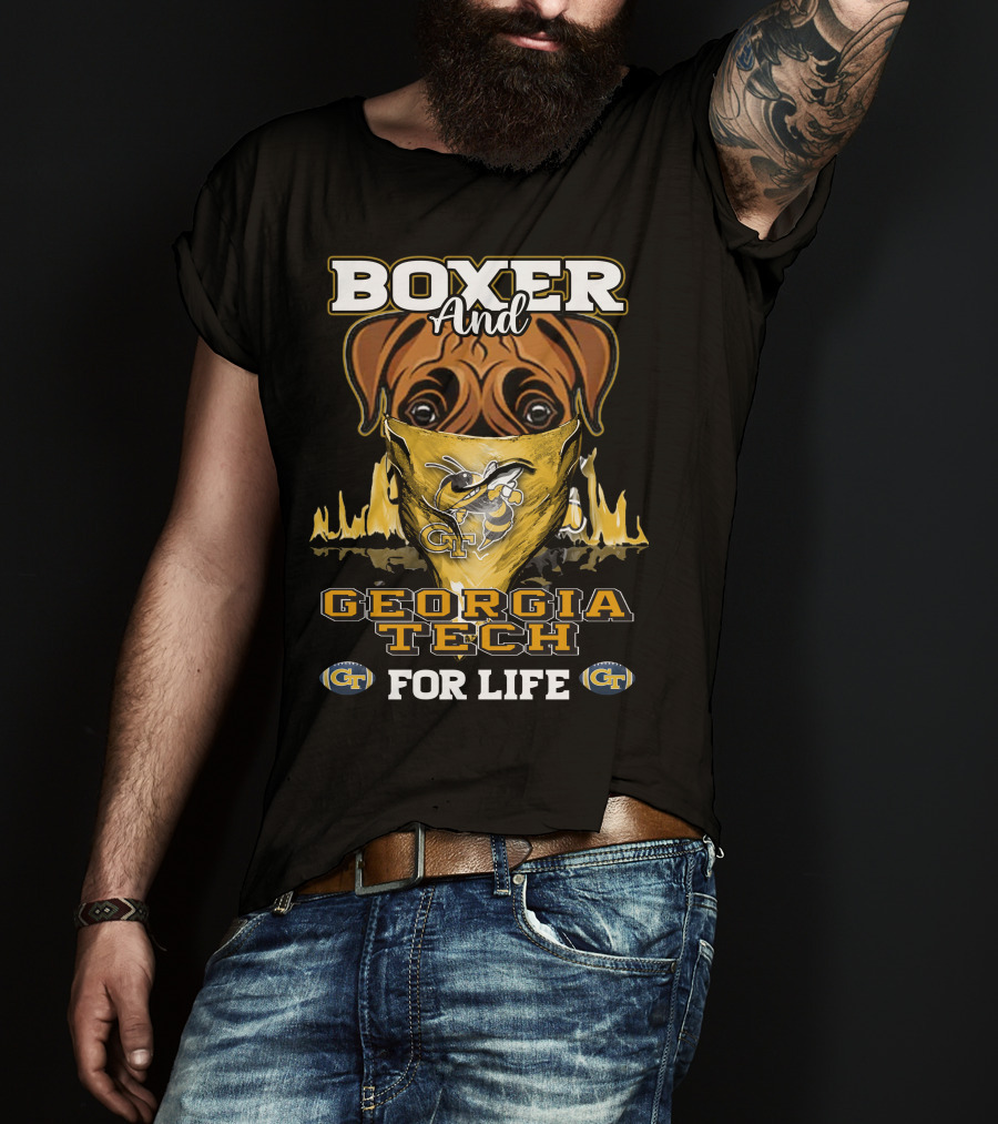 Boxer And Georgia Tech Yellow Jackets For Life T-Shirt