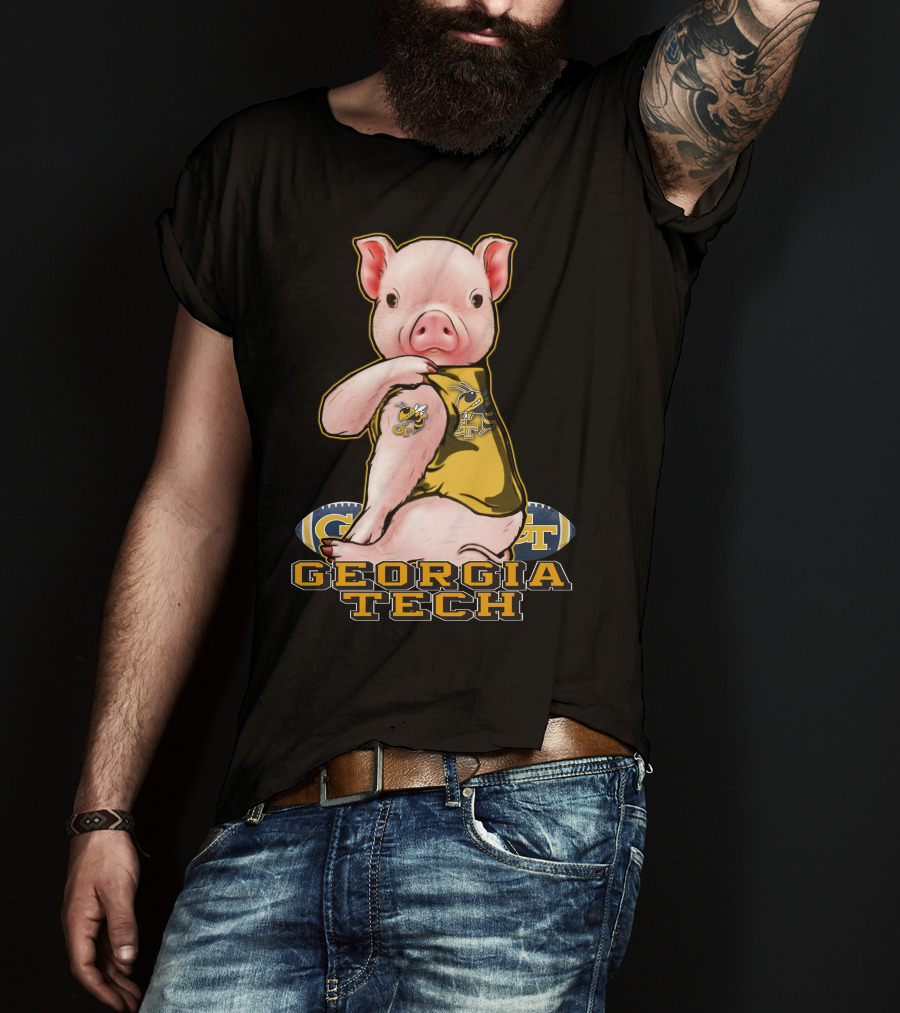 Pig Wearing Georgia Tech Yellow Jackets Mascot Jersey T-Shirt