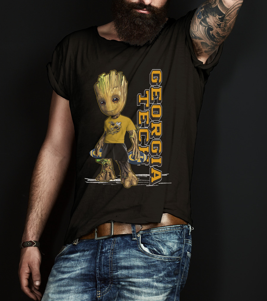 Groot In Georgia Tech Yellow Jackets Shirt With Buzz T-Shirt