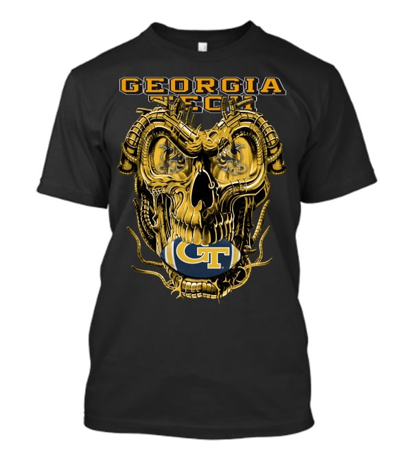 Georgia Tech Yellow Jackets Skull With GT Football And Mechanical Details T-Shirt