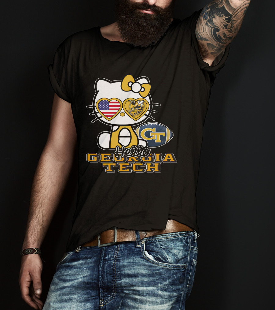 Hello Kitty Georgia Tech Yellow Jackets American Flag Football T-Shirt