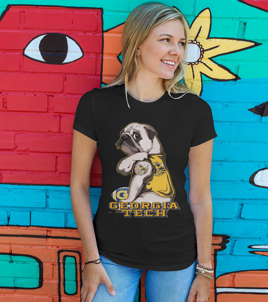 Georgia Tech Yellow Jackets Pug Football T-Shirt
