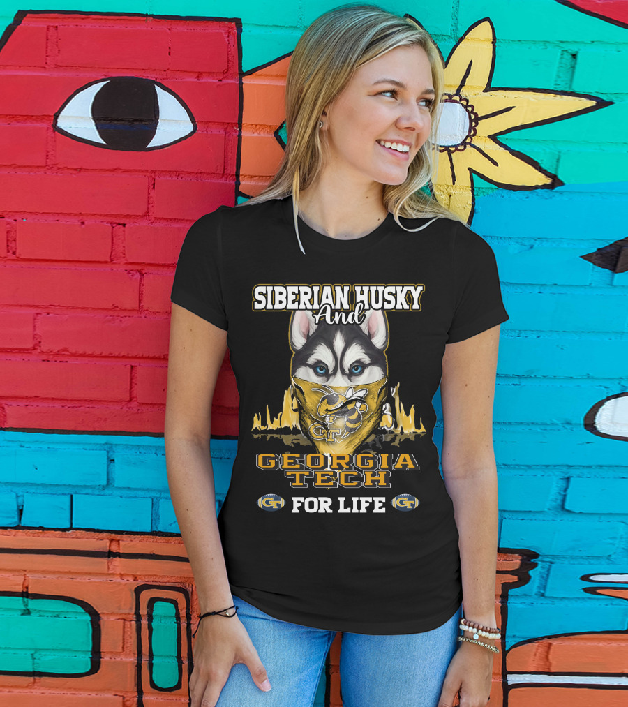 Siberian Husky And Georgia Tech For Life T-Shirt