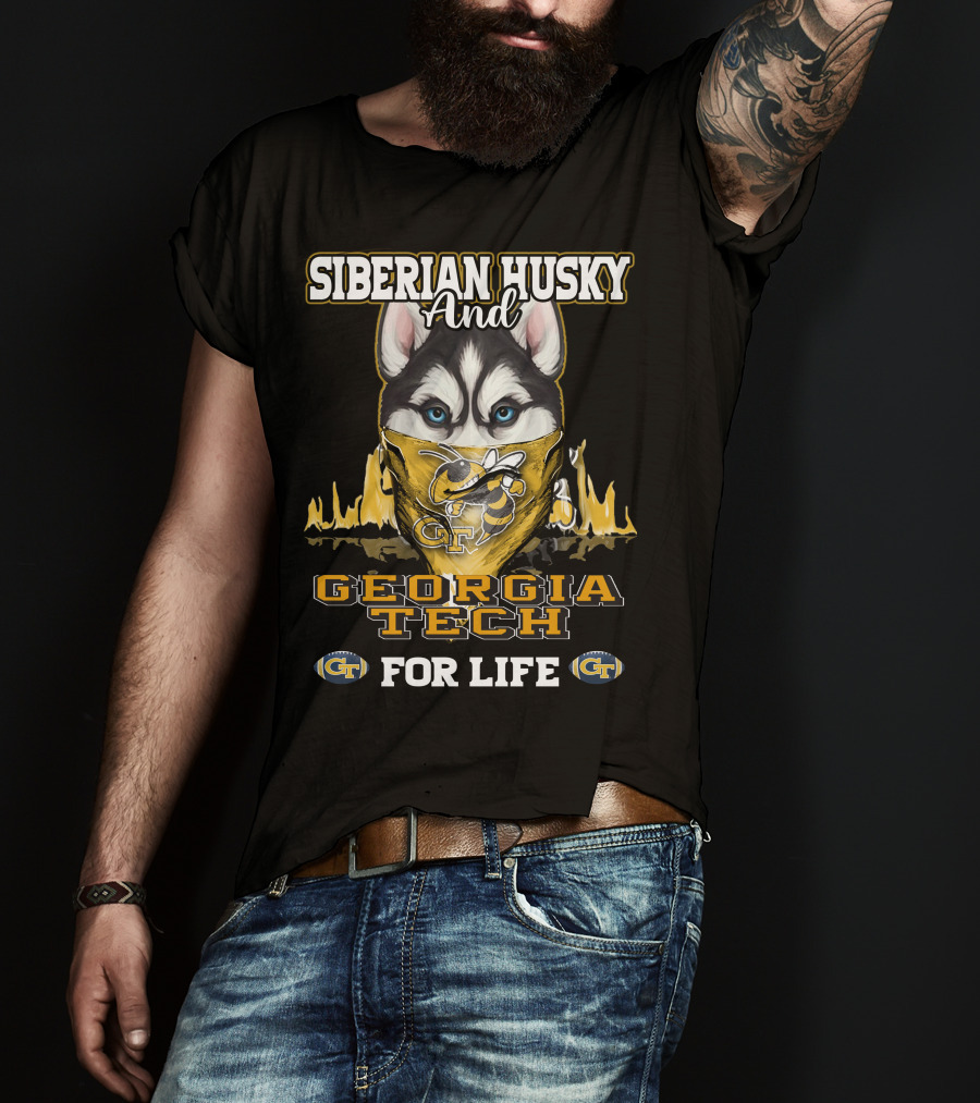 Siberian Husky And Georgia Tech For Life T-Shirt