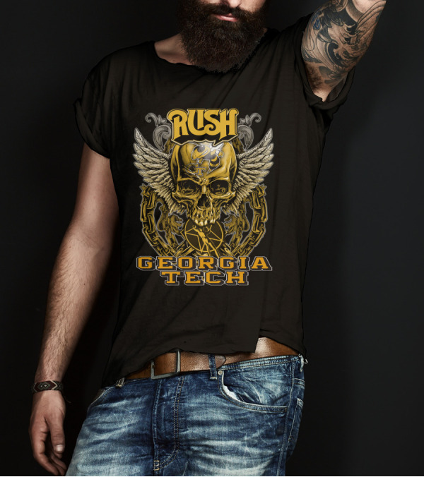 Rush Georgia Tech Yellow Jackets Skull Wings T-Shirt