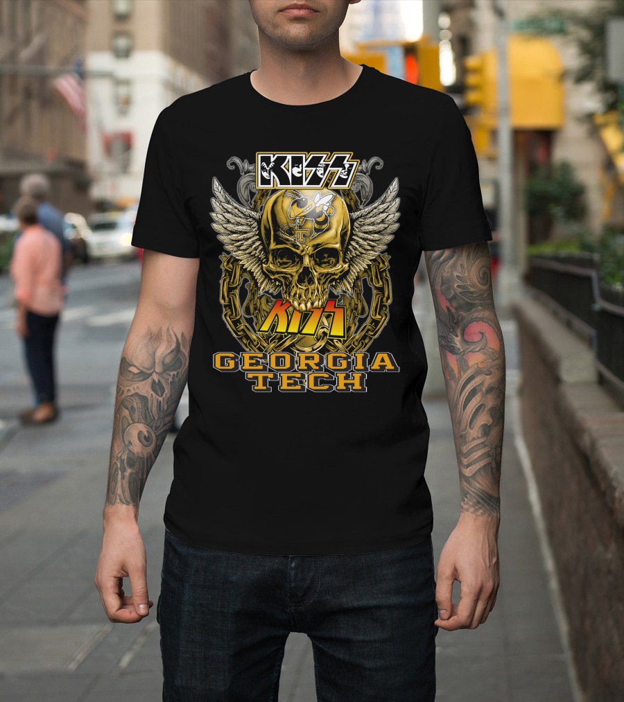 Kiss Georgia Tech Yellow Jackets Skull Wings Chain T-Shirt