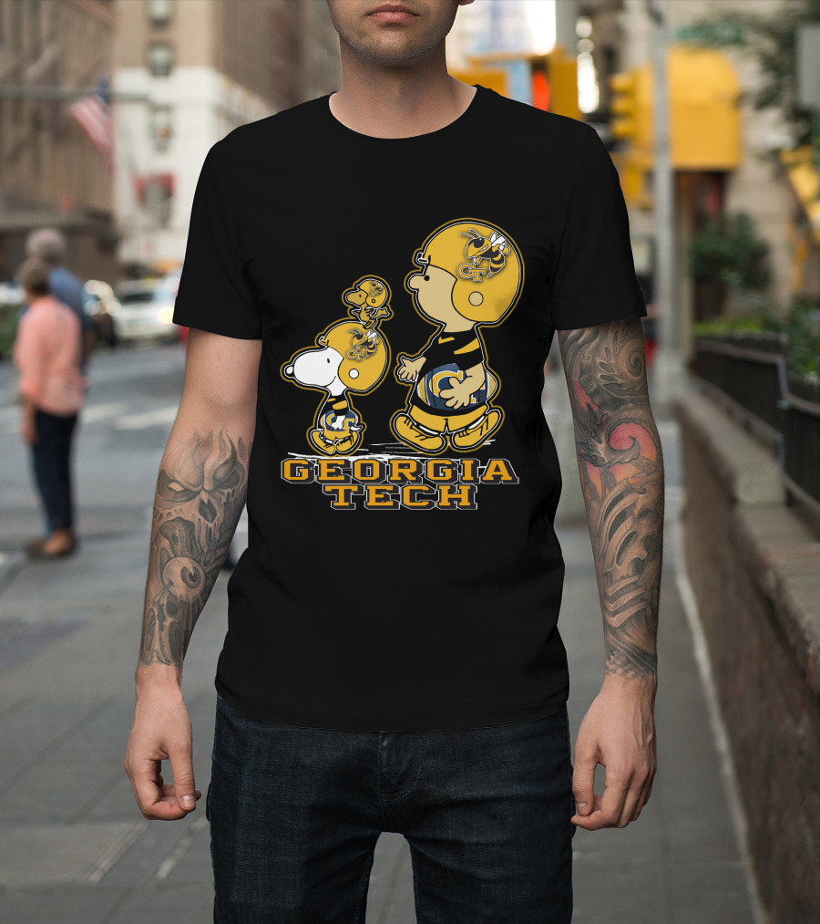 Snpfootball Georgia Tech Yellow Jackets Charlie Brown And Snoopy Football Gear T-Shirt