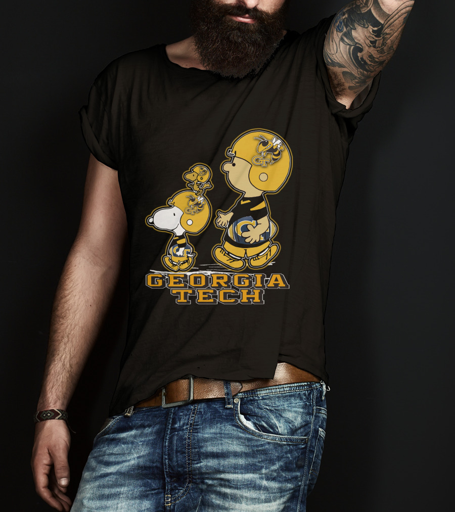 Snpfootball Georgia Tech Yellow Jackets Charlie Brown And Snoopy Football Gear T-Shirt