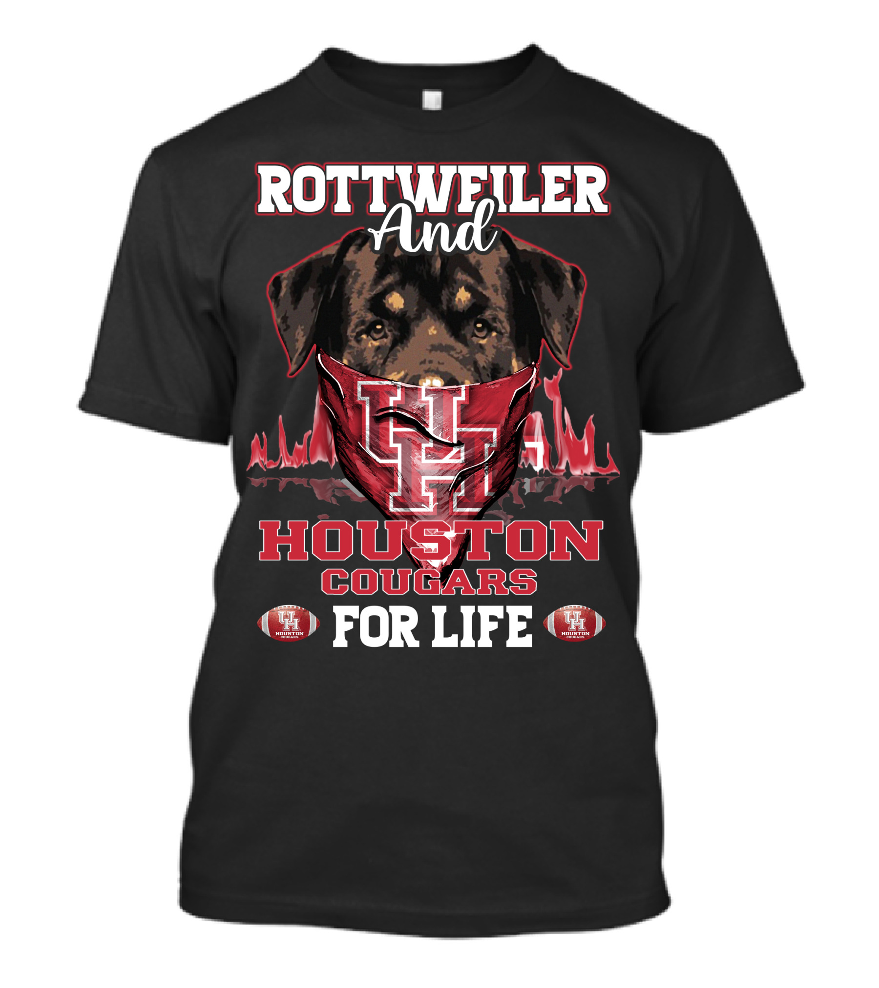 Rottweiler And Houston Cougars For Life Football T-Shirt