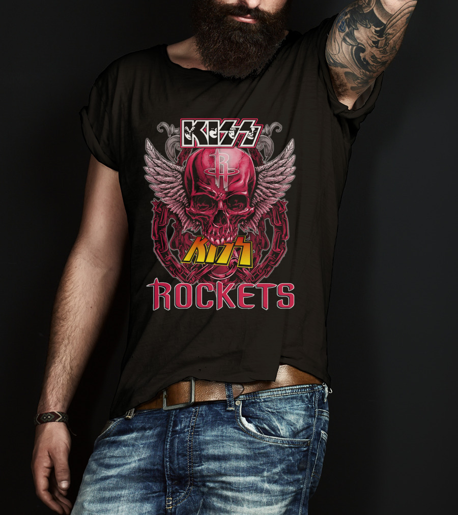 KISS Houston Rockets Skull Wings Rock Band T-Shirt