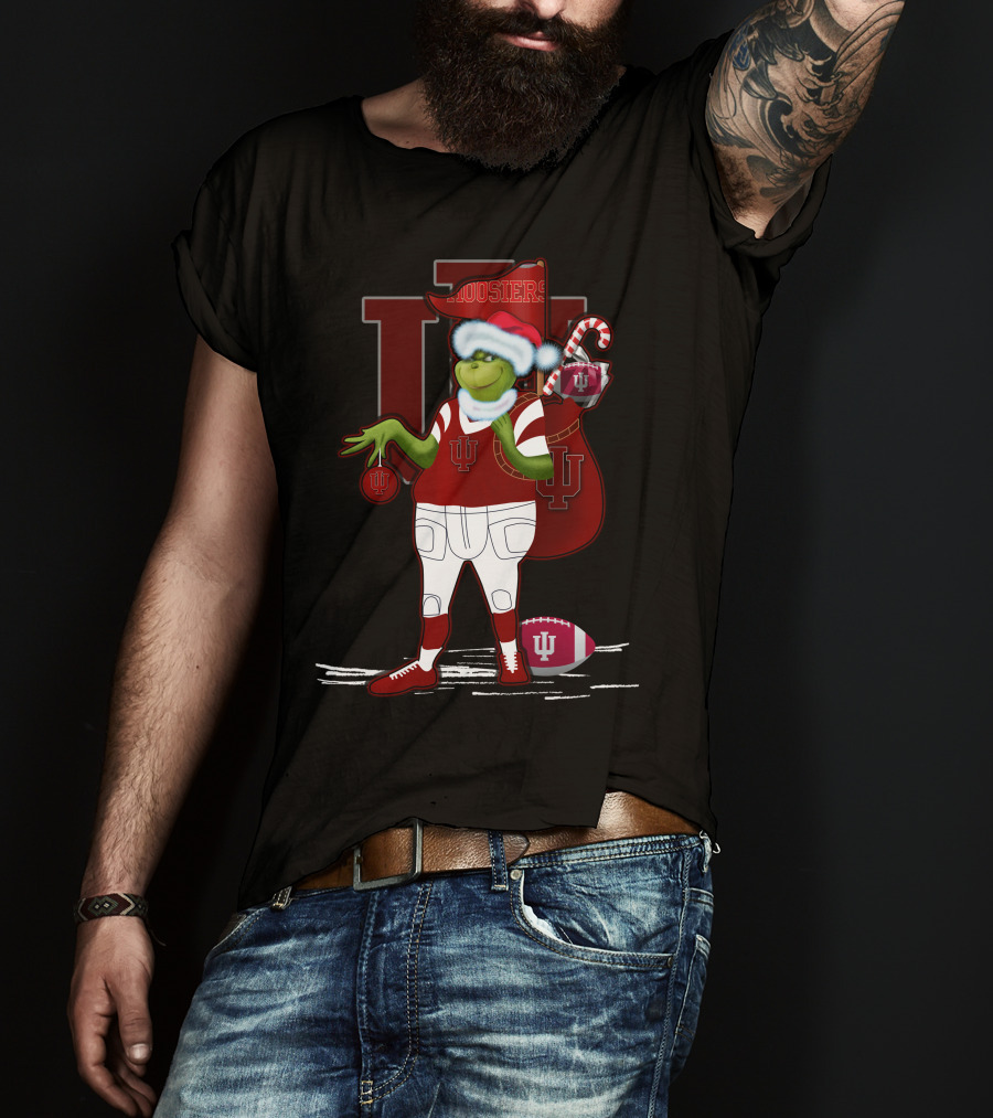Grinchxmas Indiana Hoosiers Santa Sack Football T-Shirt