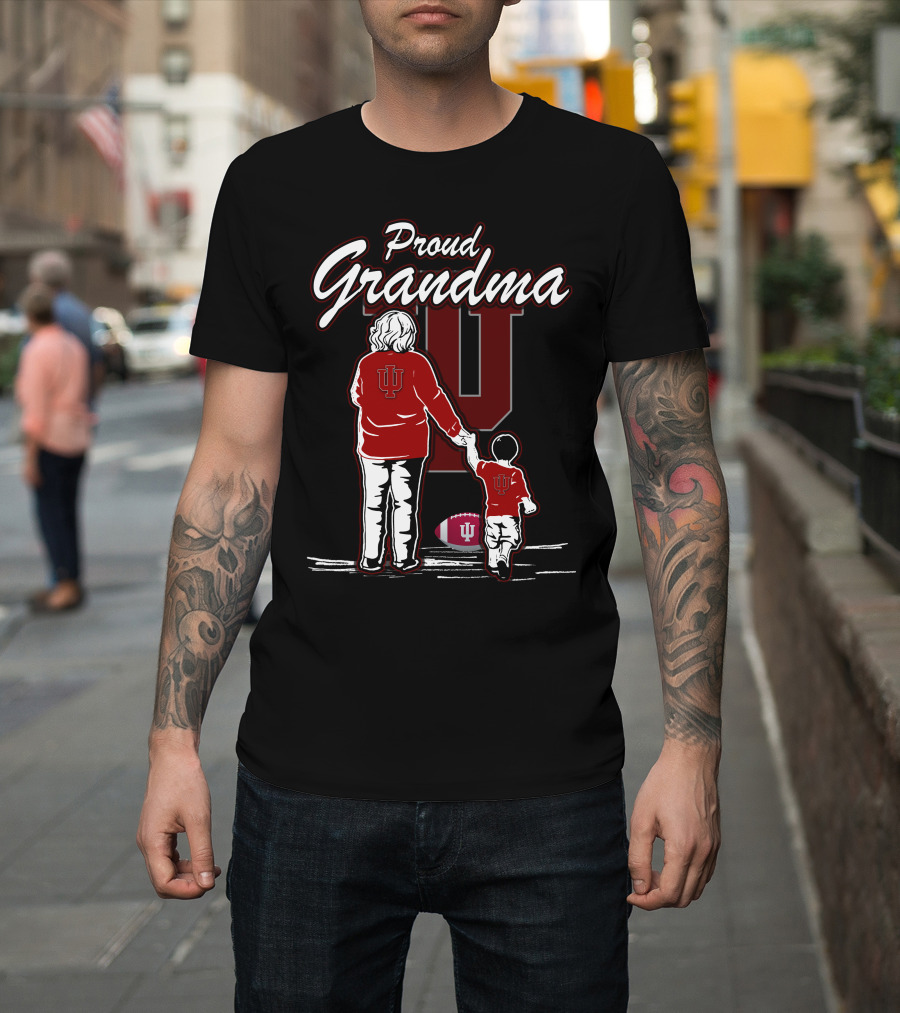 Proud Grandma Indiana Hoosiers IU Logo With Football T-Shirt