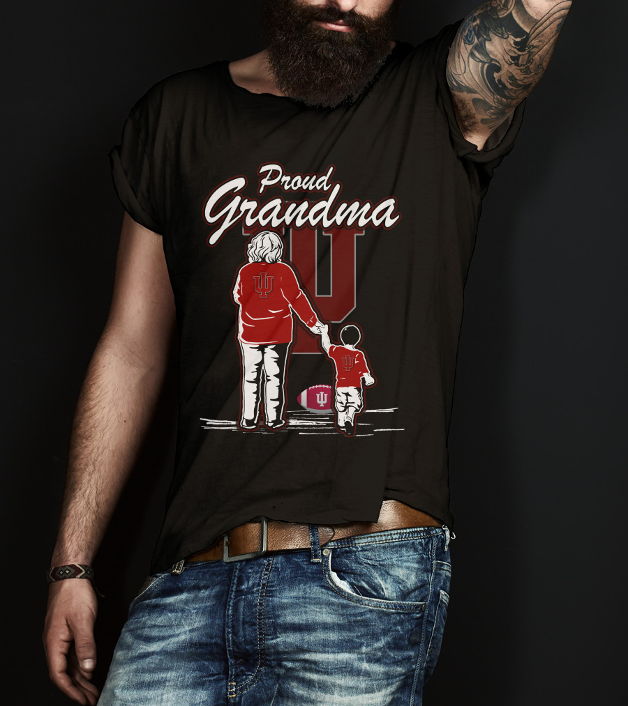 Proud Grandma Indiana Hoosiers IU Logo With Football T-Shirt