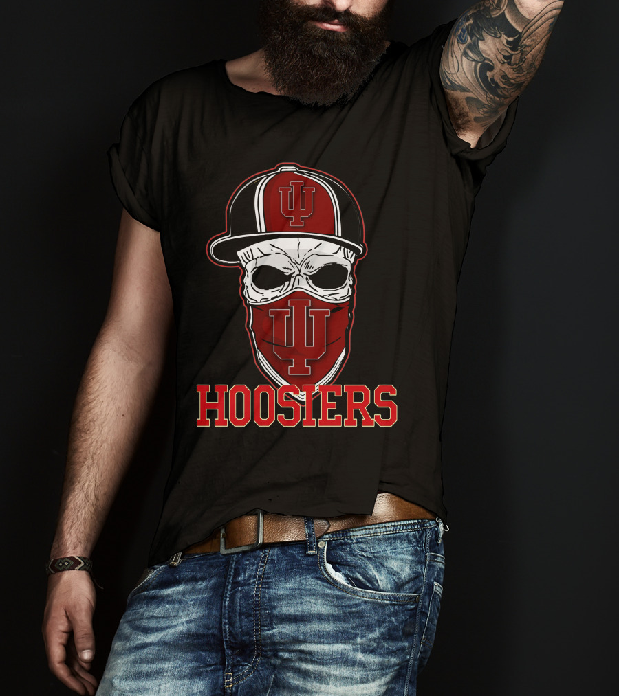 Indiana Hoosiers Skull With IU Cap And Bandana T-Shirt