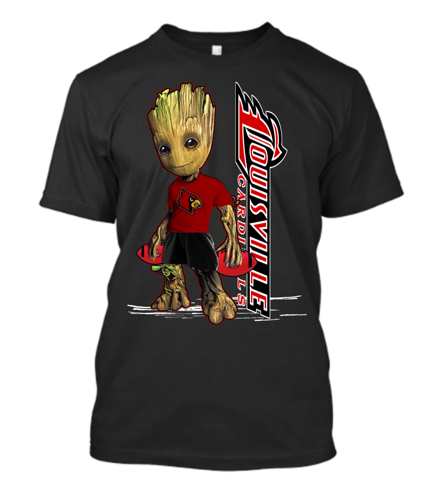Groot Louisville Cardinals Fan Character With Team T-Shirt