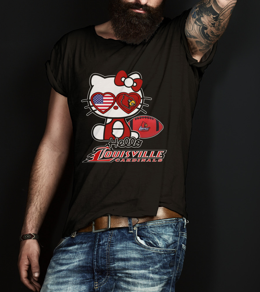Hello Kitty American Flag Heart Eyes Louisville Cardinals Football T-Shirt