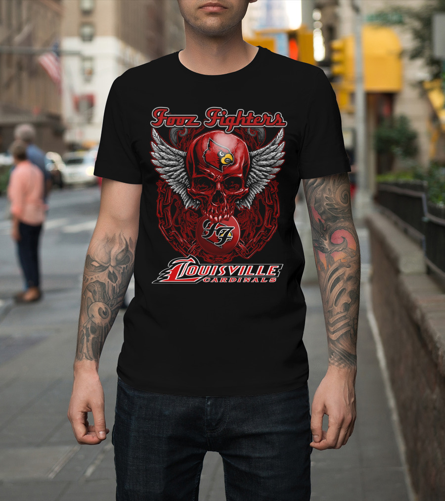 Foo Fighters Louisville Cardinals Wings Skull 47 T-Shirt